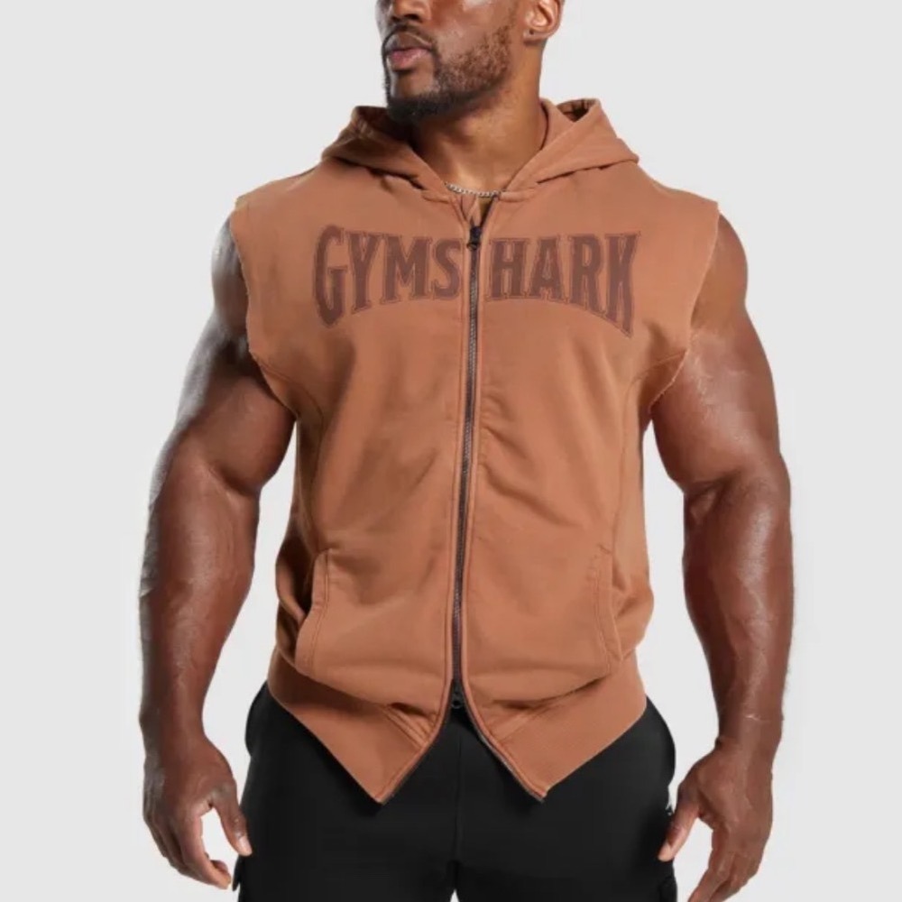Gymshark Heritage Washed Sleeveless Zip Up Hoodie Canyon Red XL A5A1R